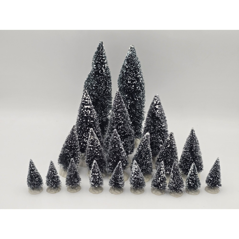 Lemax Lot of 21 Snow Covered Pine Trees Christmas House Village Bottle Brush